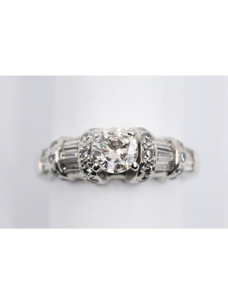 Unique 14k Karat Solid White Gold Ladies Round Diamond Engagement Ring  Size 5
